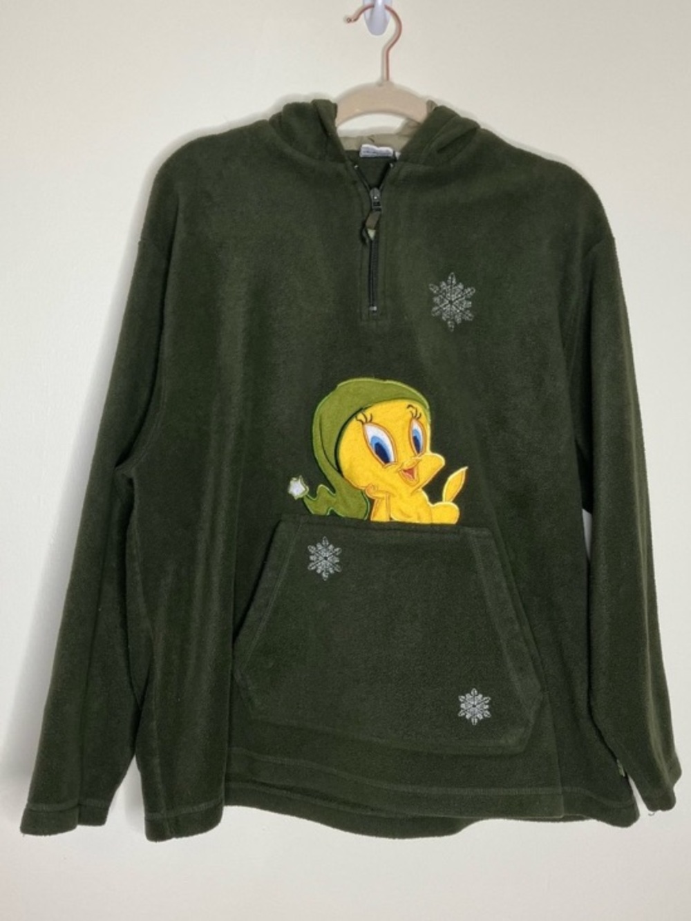 Vintage Y2K 2000s Looney Tunes Tweety Bird holiday fleece 1/4 zip hoodie XL